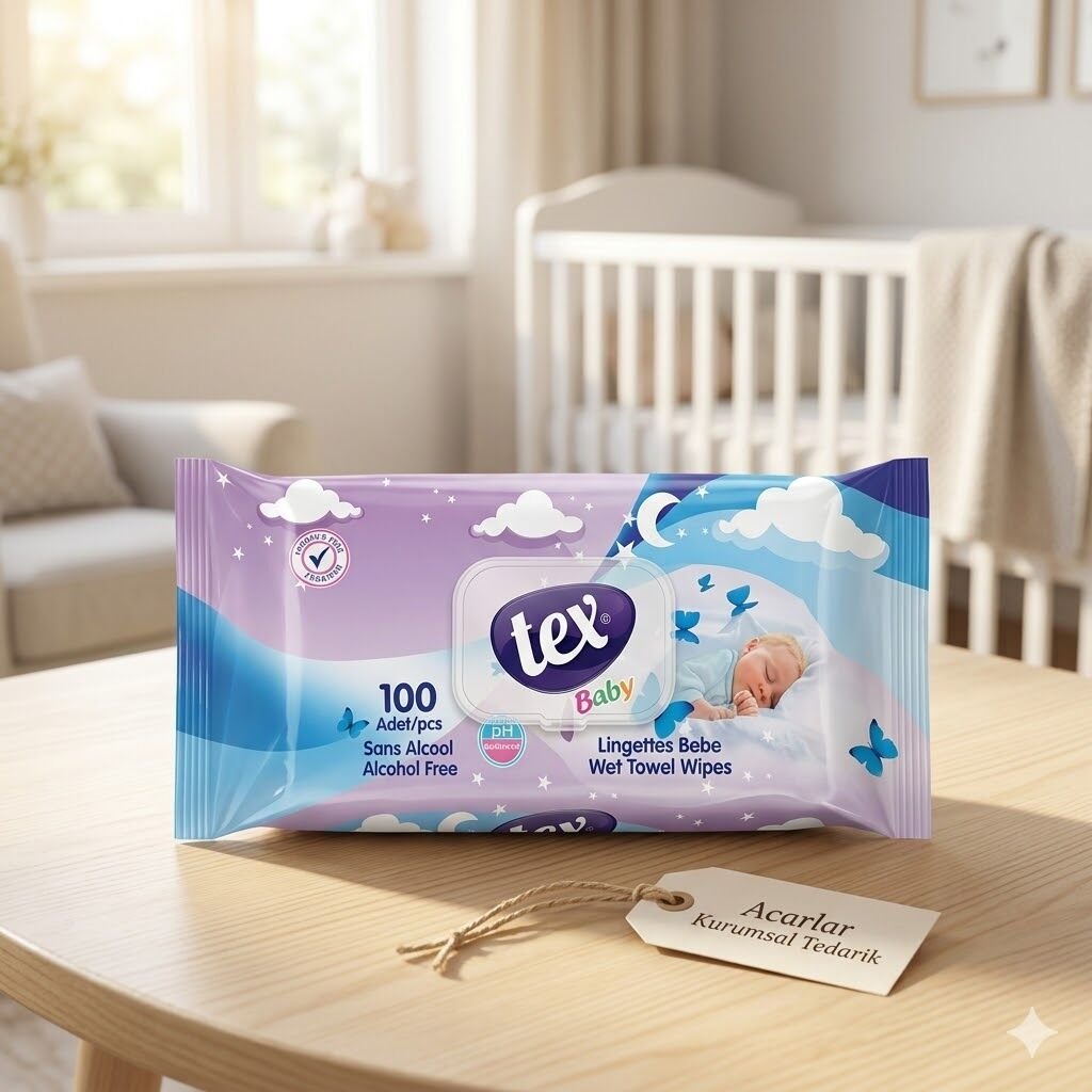 Tex Baby Islak Havlu 100'Lü Kapaklı Mor