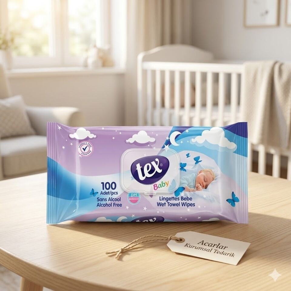 Tex Baby Islak Havlu 100'Lü Kapaklı Mor