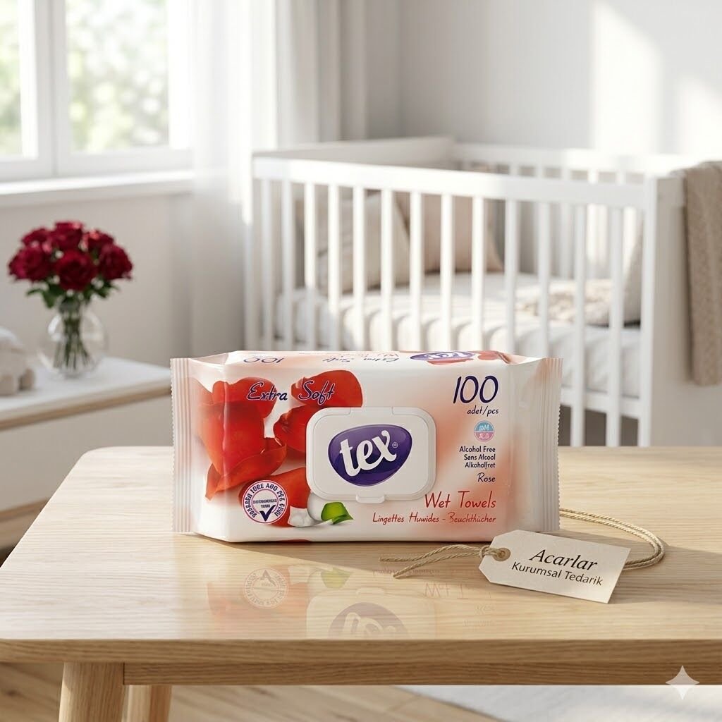 Tex Baby Islak Havlu 100'Lü Kapaklı Gül