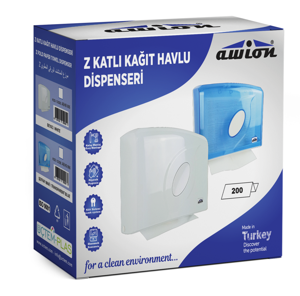 Awion Z Katlı Kagıt Havlu Dispenseri , Küçük ,Beyaz