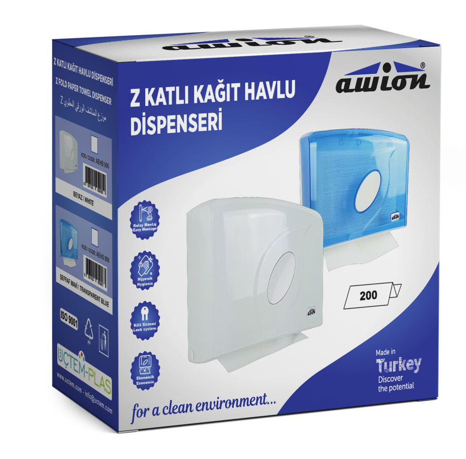 Awion Z Katlı Kagıt Havlu Dispenseri , Küçük , Şeffaf