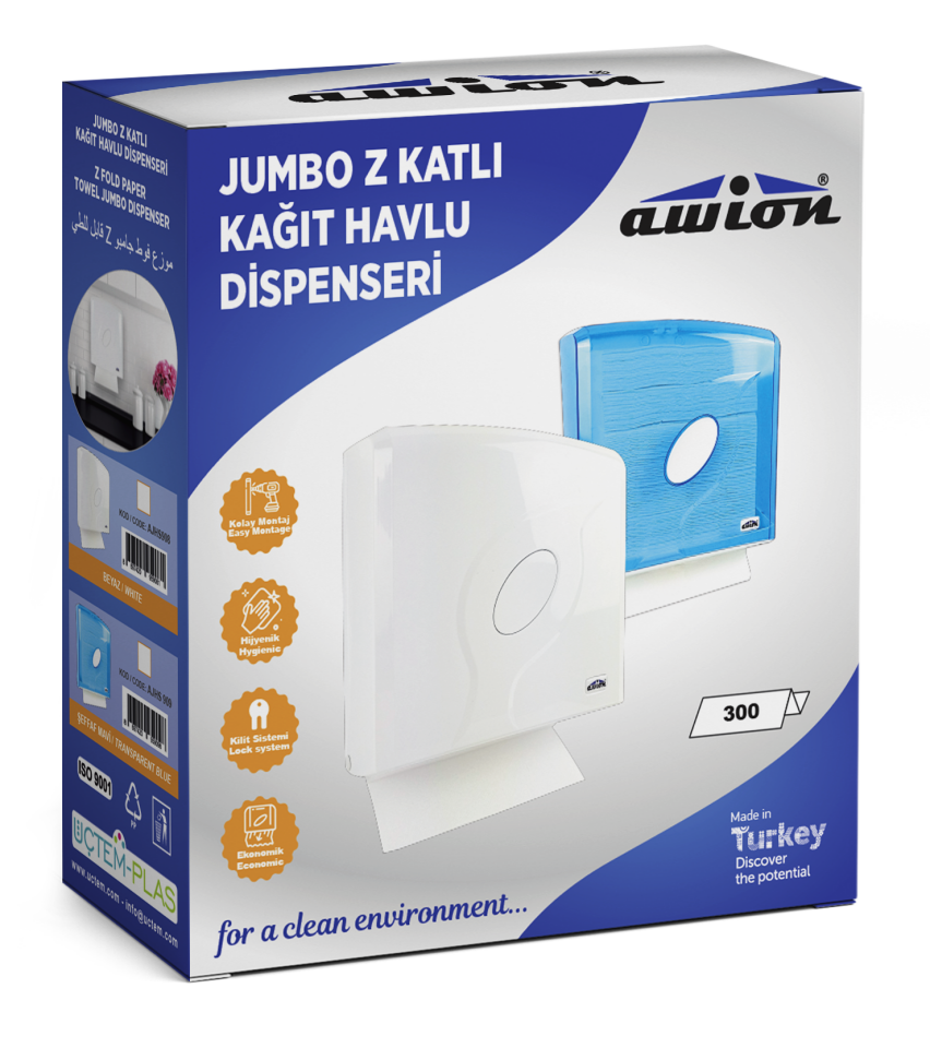 Awion Z Katlı Kagıt Havlu Dispenseri , Jumbo ,Şeffaf