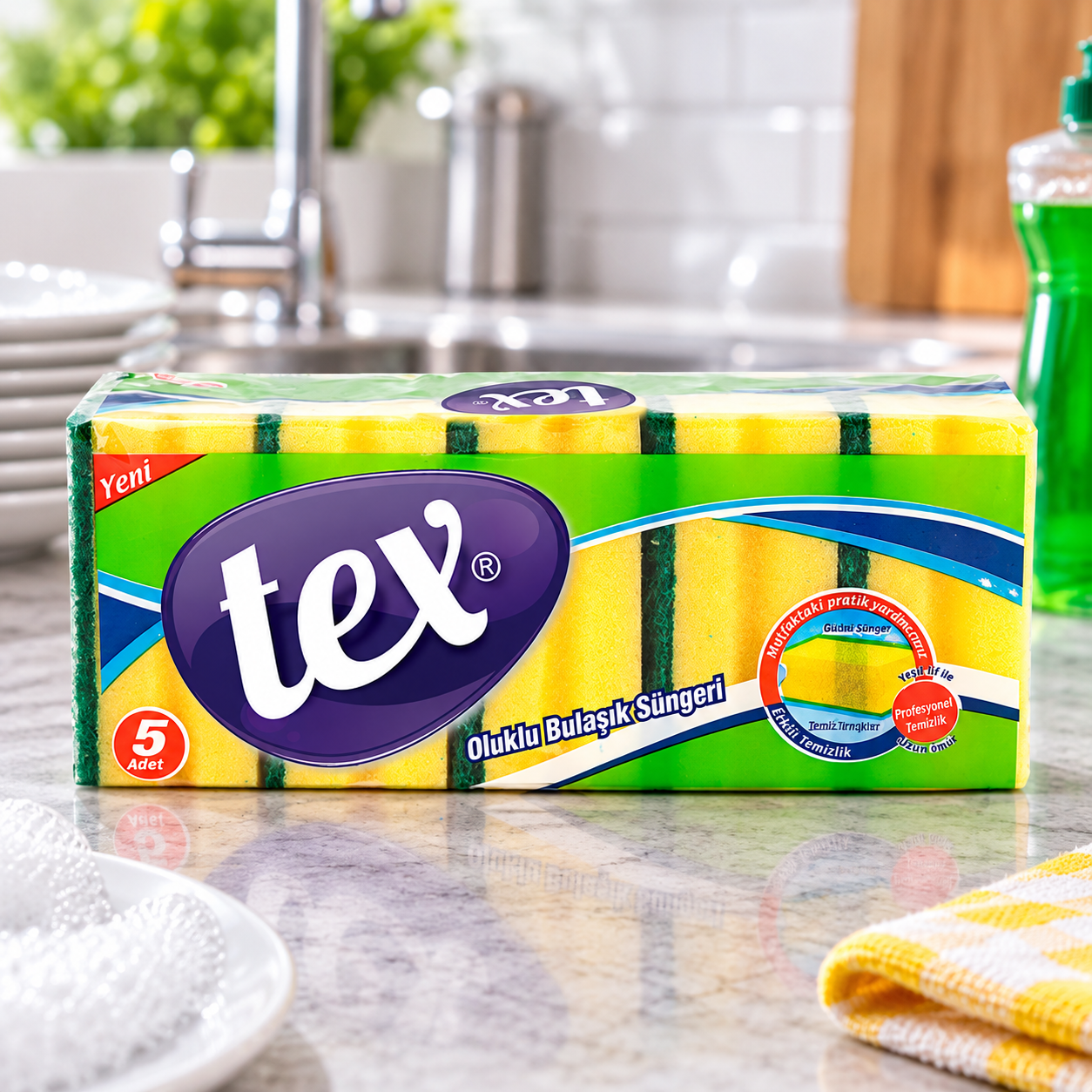 Tex Standart 5'Li Oluklu Bulaşık Süngeri 9*7*4,5 Cm