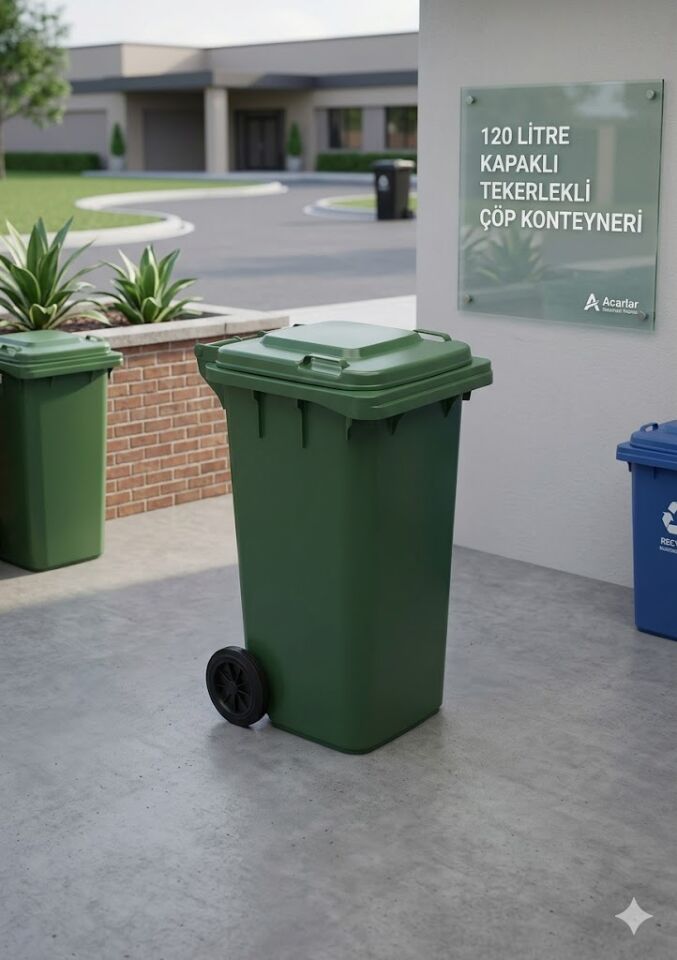 120 Litre Kapaklı Tekerlekli Çöp Konteyneri