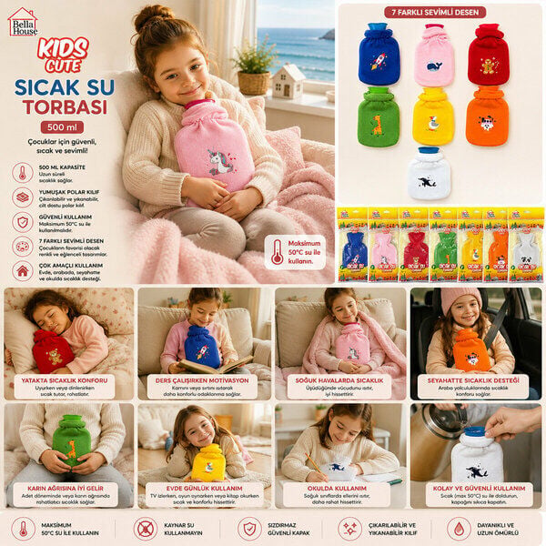 Bella House Kids Cute Çocuk Polarlı Sıcak Su Torbası 500 Ml