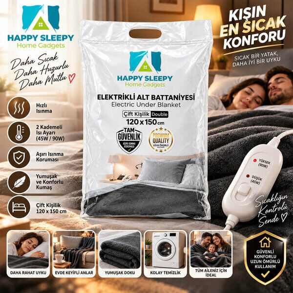 Happy Sleepy Home Çift Kişilik Elektrikli Battaniye 120x150 Cm 9 Adet