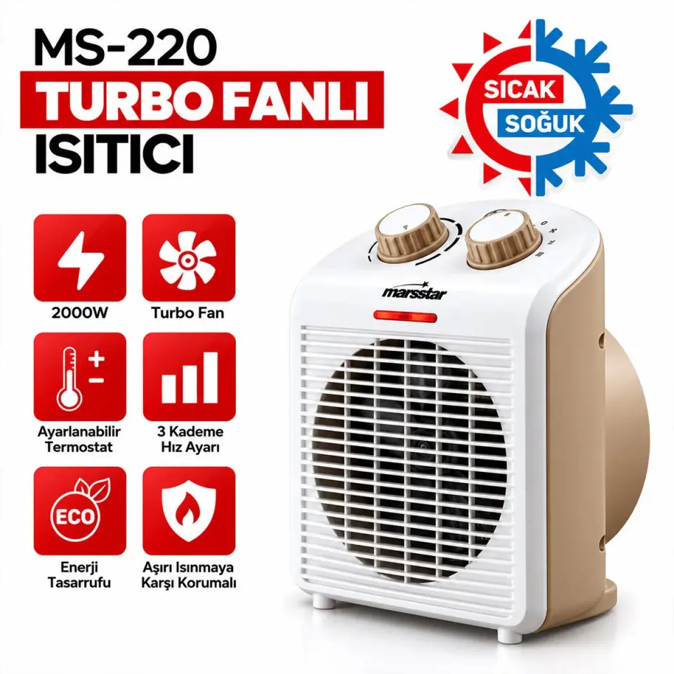 Marsstar MS-220 Sıcak Soğuk Turbo Fanlı Elektrikli Isıtıcı Soba 2000W