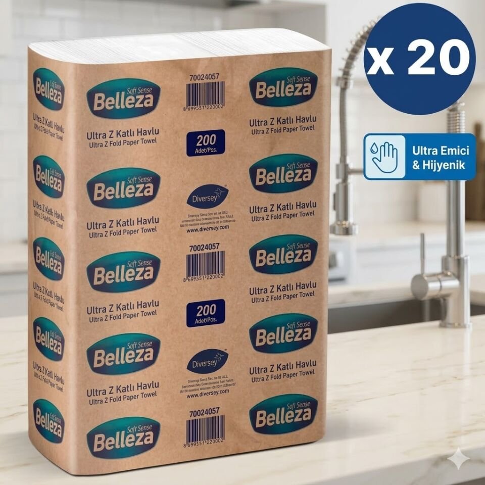 Belleza Ultra Z Katlı Havlu 2 Katlı 20 Rulo ( 7,95 Kg 200 Yaprak  23*24 Cm )