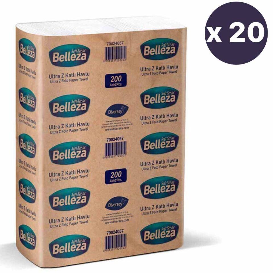 Belleza Ultra Z Katlı Havlu 2 Katlı 20 Rulo ( 7,95 Kg 200 Yaprak  23*24 Cm )