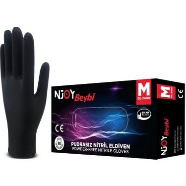 Beybi Siyah Nitril Eldiven Latex  M Beden 100 Lü