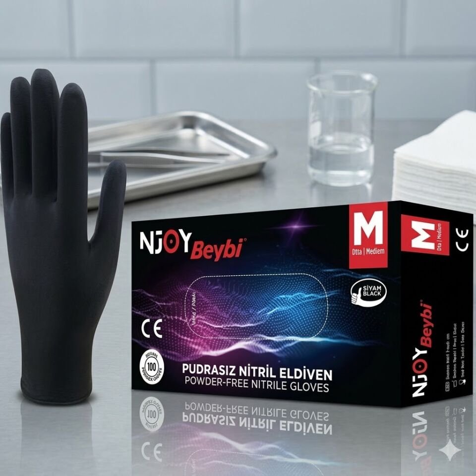 Beybi Siyah Nitril Eldiven Latex  M Beden 100 Lü