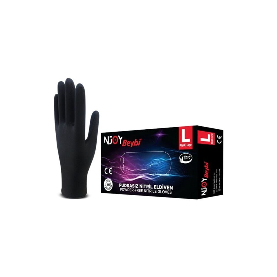 Beybi Siyah Nitril Eldiven Latex L Beden  100 lü