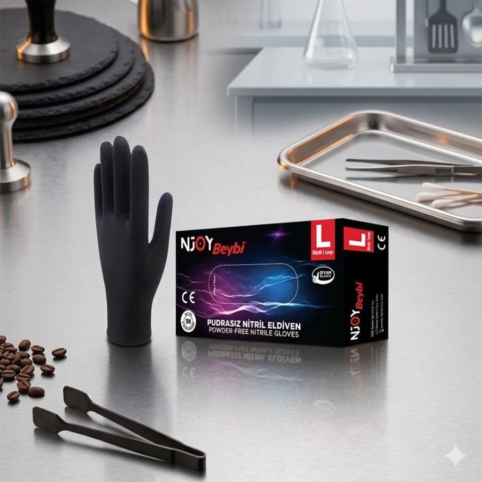 Beybi Siyah Nitril Eldiven Latex L Beden  100 Lü