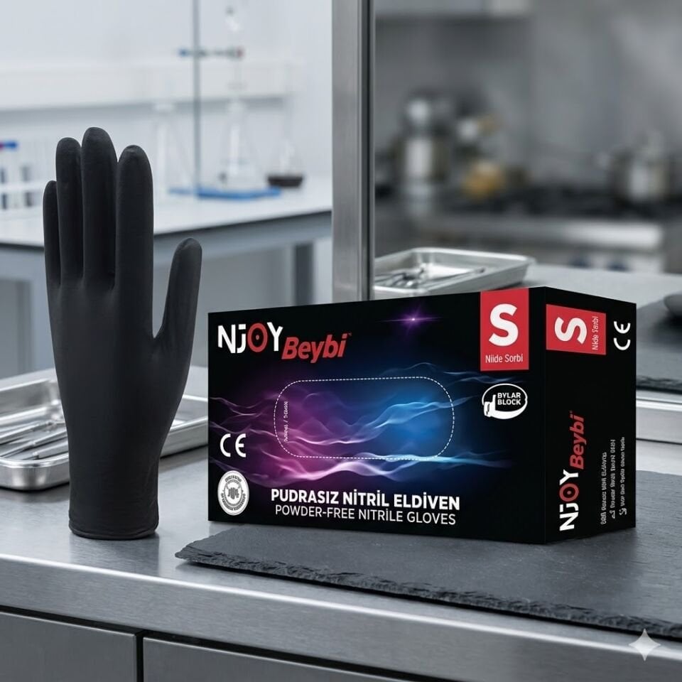 Beybi Siyah Nitril Eldiven Latex S Beden 100 Lü