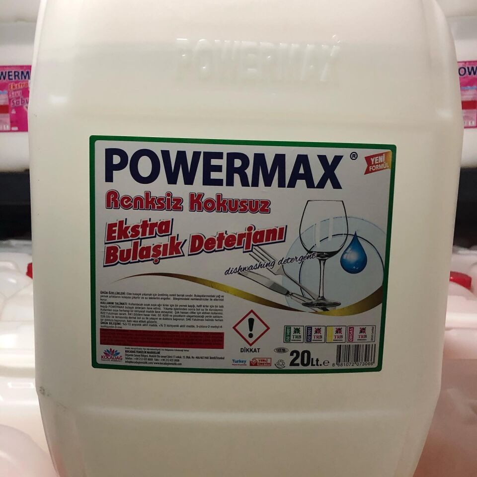 Powermax Kokusuz Renksiz Bulaşık Deterjanı 20 Kg
