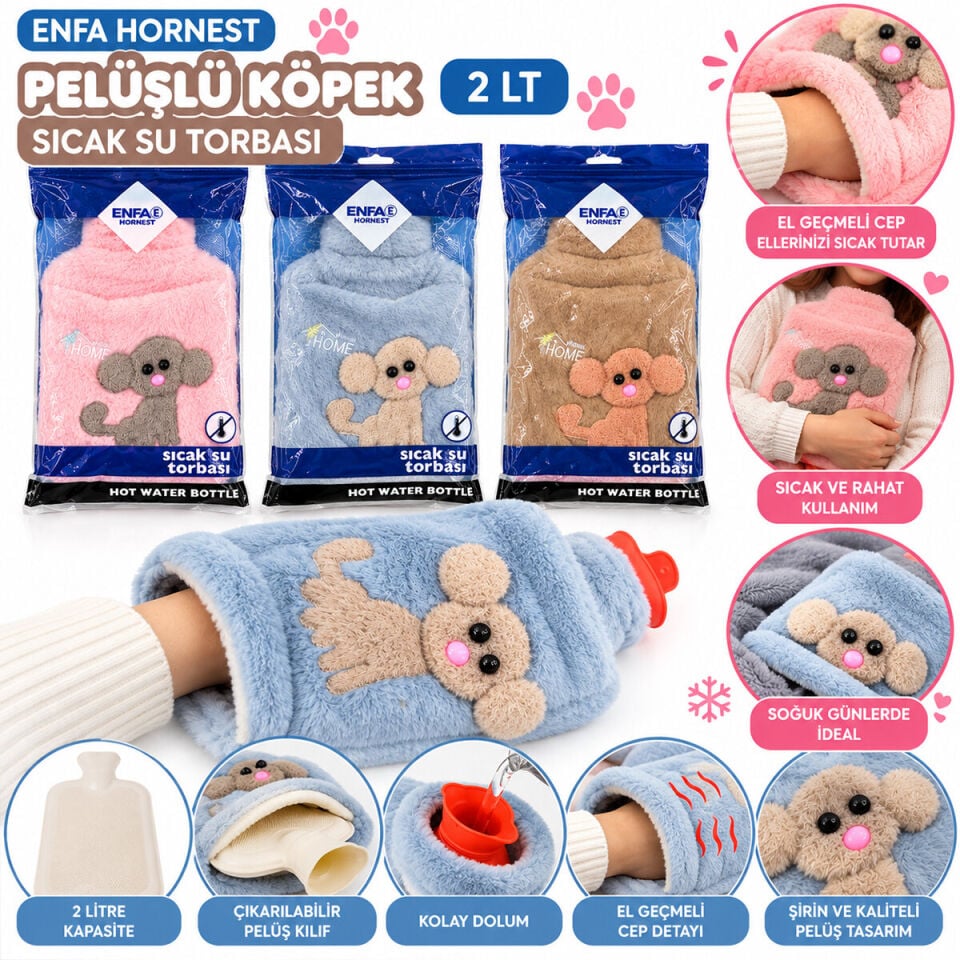Enfa Hornest -1546 Peluşlu El Geçmeli Köpek Sıcak Su Torbası 2 Lt