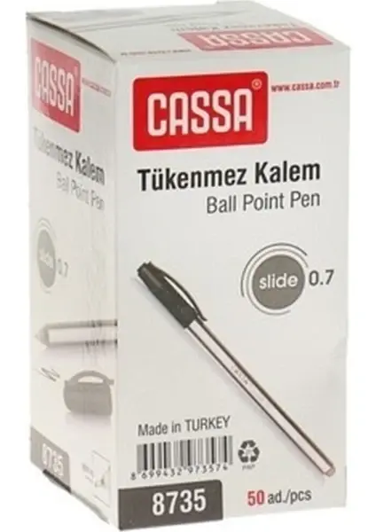 Cassa 8735 Slide İğne Uç Siyah Tükenmez Kalem 0,7 Mm 50 Adet