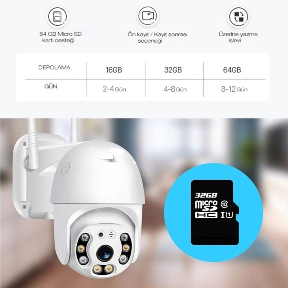 IP Wifi Network Güvenlik Kamerası Wifi Kamera 20 MP HD Lens İç Dış Mekan Suya Danıklı
