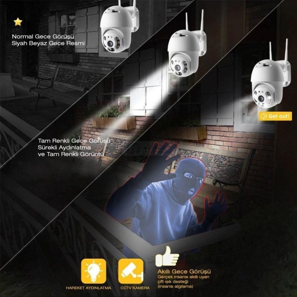 IP Wifi Network Güvenlik Kamerası Wifi Kamera 20 MP HD Lens İç Dış Mekan Suya Danıklı