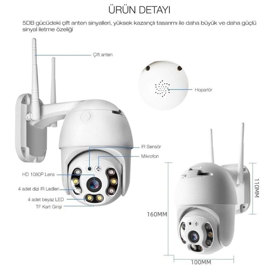 IP Wifi Network Güvenlik Kamerası Wifi Kamera 20 MP HD Lens İç Dış Mekan Suya Danıklı