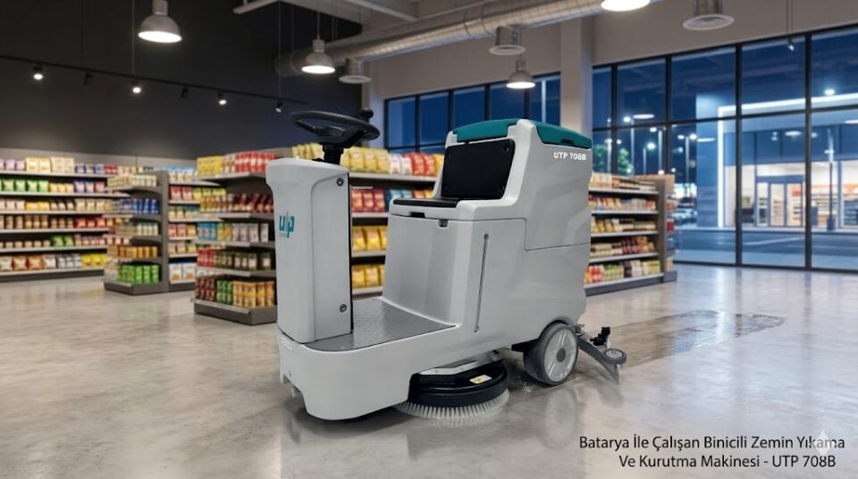 Batarya İle Çalışan Binicili Zemin Yıkama Ve Kurutma Makinesi