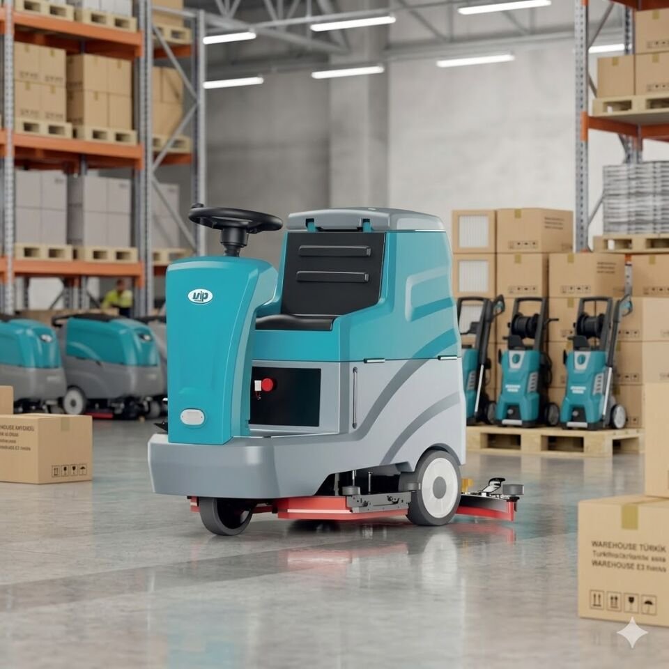 Sürücülü Çift Fırçalı Zemin Fırçalama Makinesi