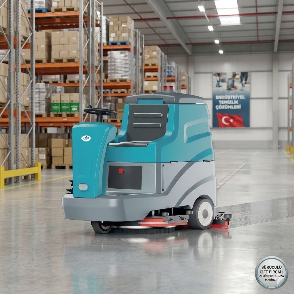 Sürücülü Çift Fırçalı Zemin Fırçalama Makinesi