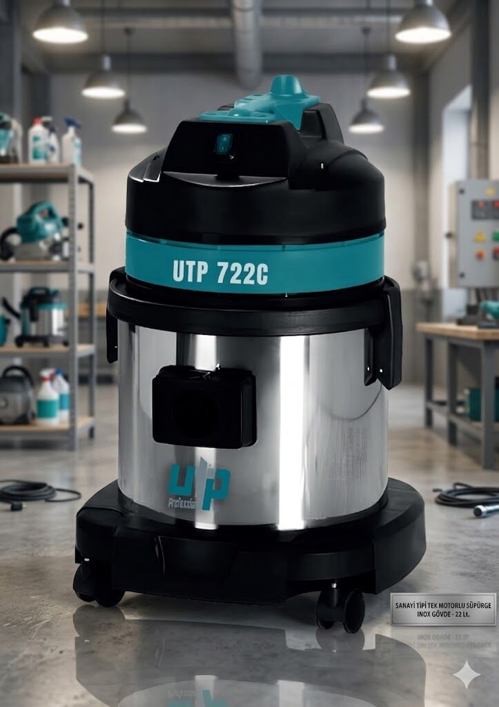 Sanayi Tipi Tek Motorlu Süpürge Inox Gövde - 22 Lt.