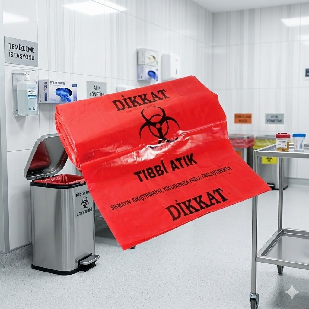 Tıbbı Atık Baskılı Kırmızı  Jumbo Çöp Poşeti 813 Gr 80*110