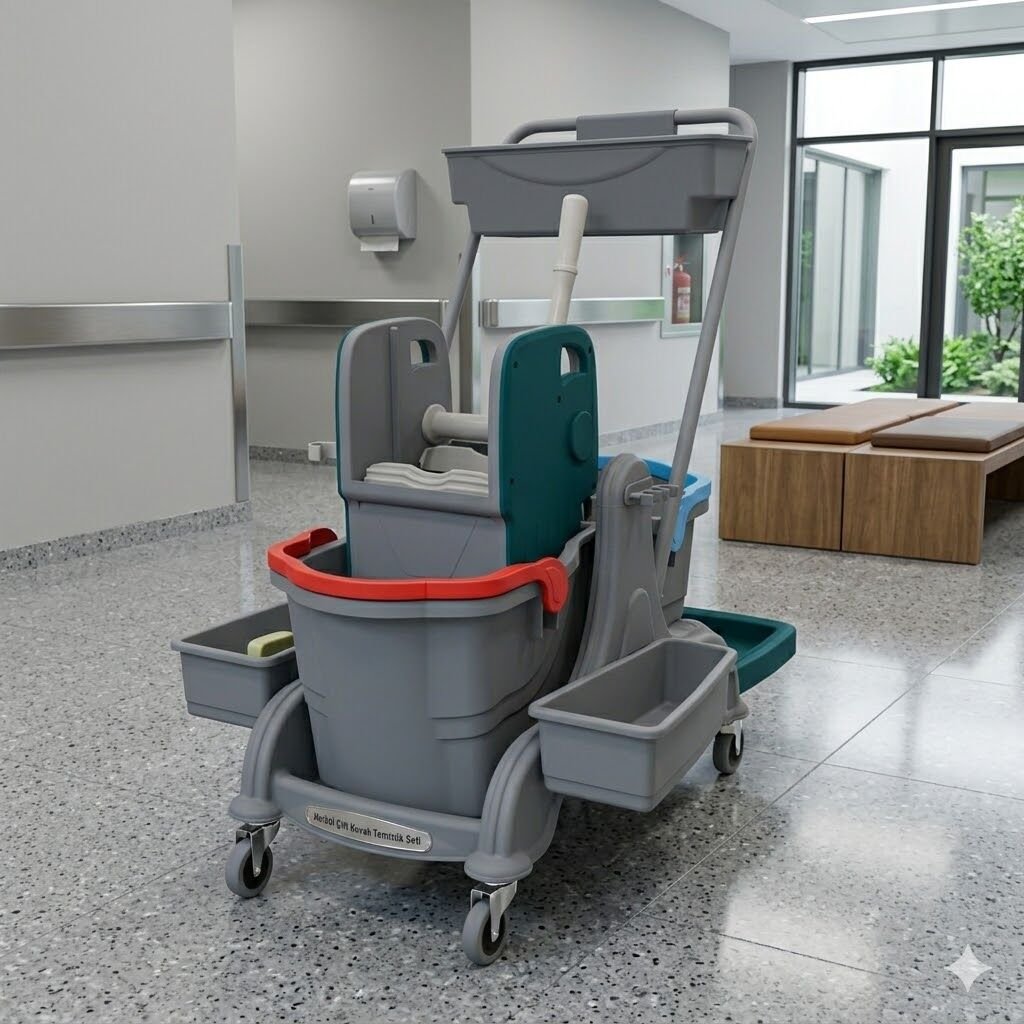 Herkül Çift Kovalı Temizlik Seti (Herkül Set Kovası ''Hsk810'', Herkül Plastik Pres ''Hpp794'', Metal İtme Kolu) 2X25 Lt