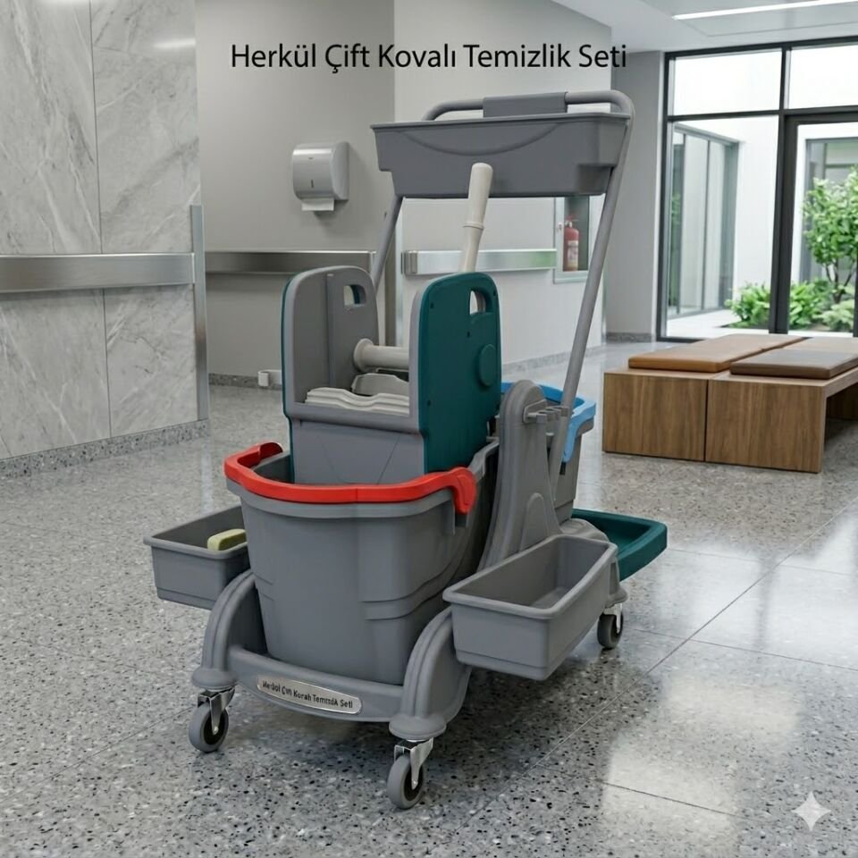 Herkül Çift Kovalı Temizlik Seti (Herkül Set Kovası ''Hsk810'',  Herkül Plastik Pres ''Hpp794'', Herkül Temizlik Seti Sepeti ''Hss781'') 2X25 Lt