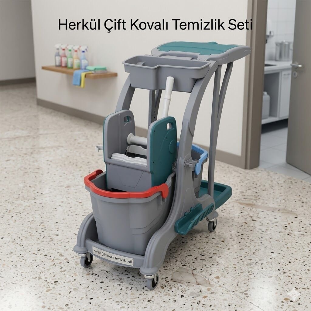Herkül Çift Kovalı Temizlik Seti (Herkül Set Kovası ''Hsk810'', Herkül Plastik Pres ''Hpp794'', Herkül Temizlik Seti Sepeti ''Hss781'') 2X25 Lt