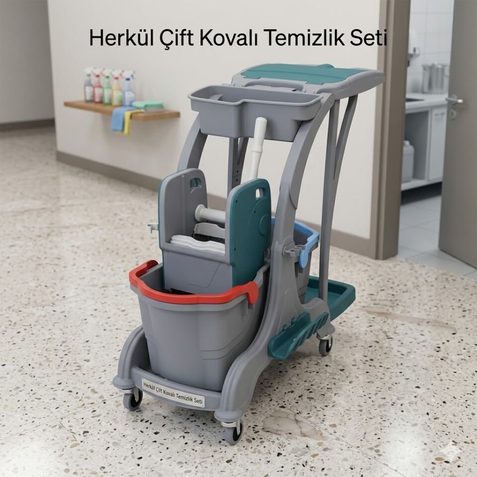 Herkül Çift Kovalı Temizlik Seti (Herkül Set Kovası ''Hsk810'', Herkül Plastik Pres ''Hpp794'', Herkül Temizlik Seti Sepeti ''Hss781'') 2X25 Lt