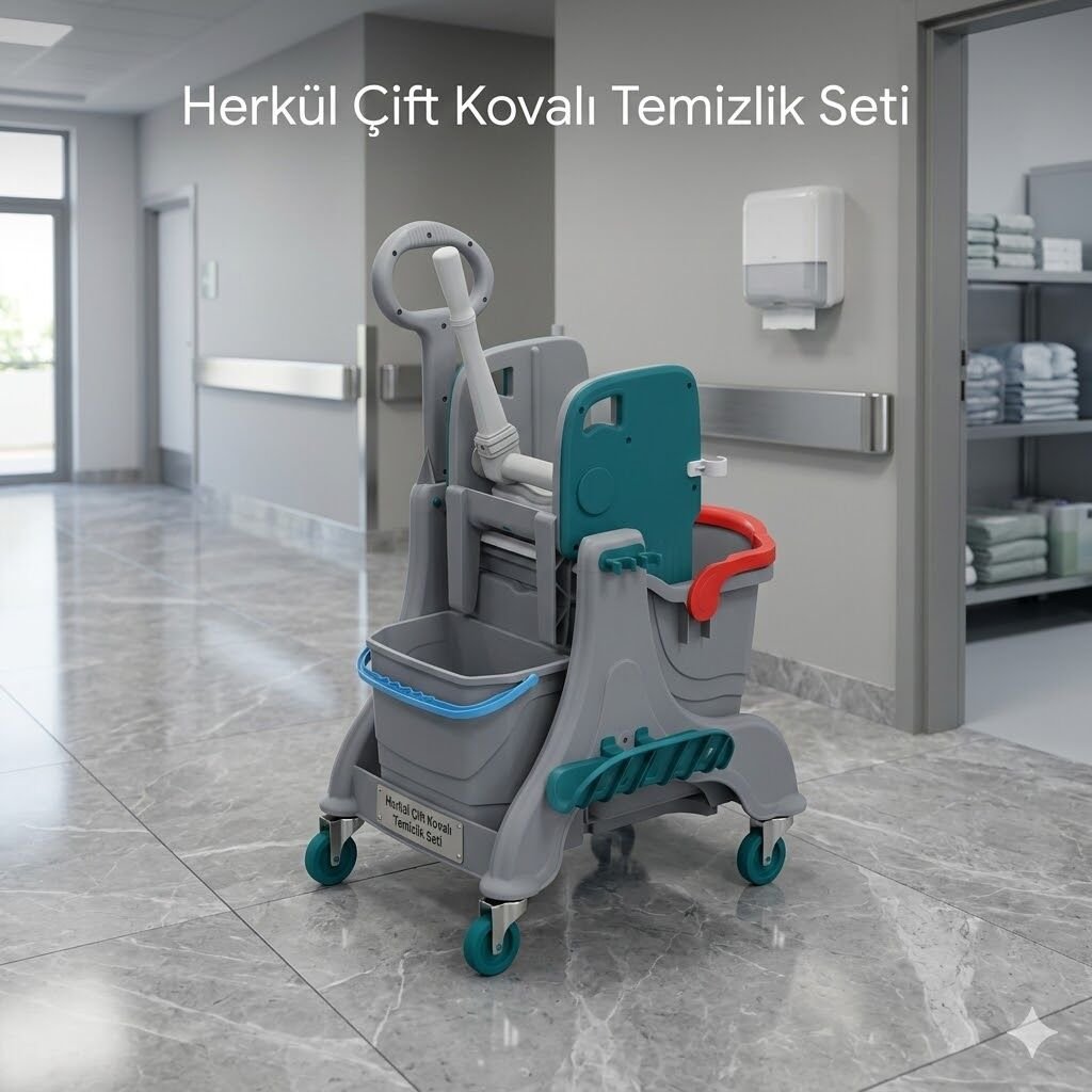 Herkül Çift Kovalı Temizlik Seti (Herkül Set Kovası ''Hsk810'', Herkül Plastik Pres ''Hpp794'', Set Kovası ''Utp805'') 8 Lt + 25 Lt