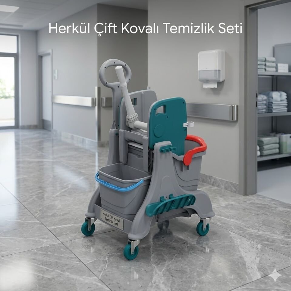Herkül Çift Kovalı Temizlik Seti (Herkül Set Kovası ''Hsk810'', Herkül Plastik Pres ''Hpp794'', Set Kovası ''Utp805'') 8 Lt + 25 Lt