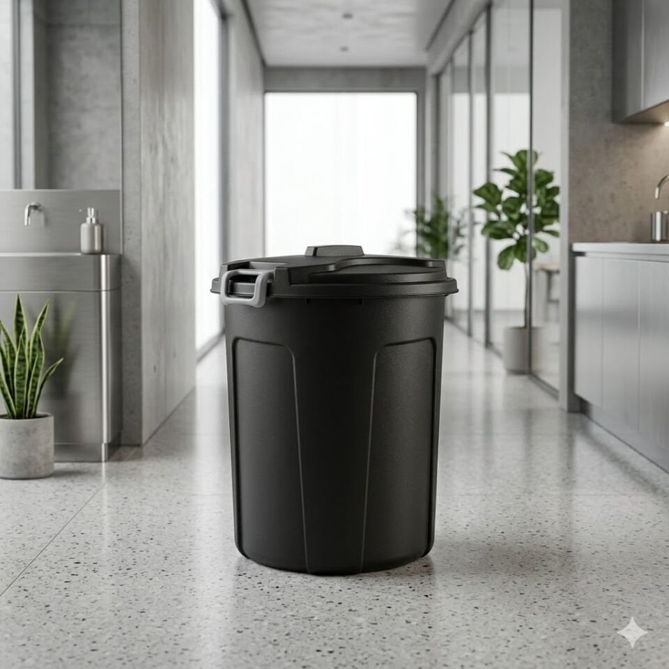 Kilitlenebilir Kapaklı Yuvarlak Çöp Kovası 50 Lt. Siyah