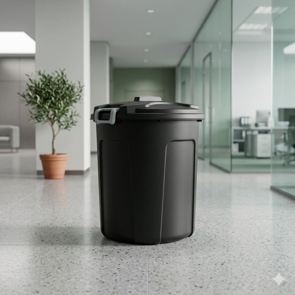 Kilitlenebilir Kapaklı Yuvarlak Çöp Kovası 70 Lt. Siyah