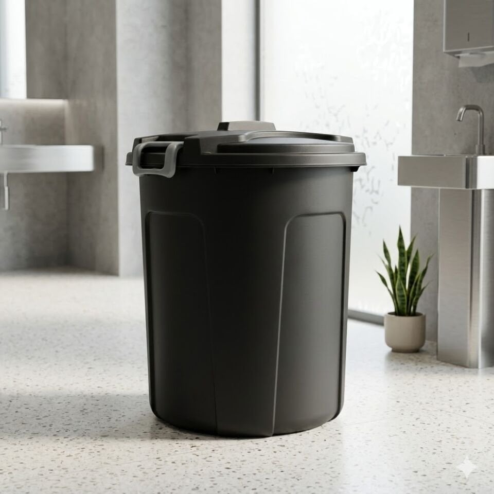 Kilitlenebilir Kapaklı Yuvarlak Çöp Kovası 90 Lt. Siyah