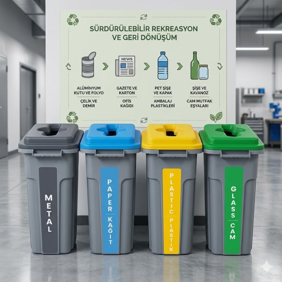 Geri Dönüşüm Kovası Düz Kapaklı Set 4*70 Lt