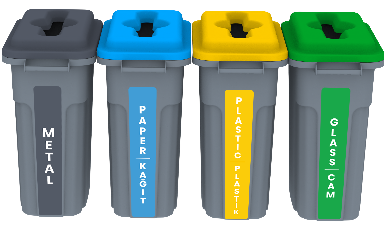 GERİ DÖNÜŞÜM KOVASI DÜZ KAPAKLI SET 4*70 LT