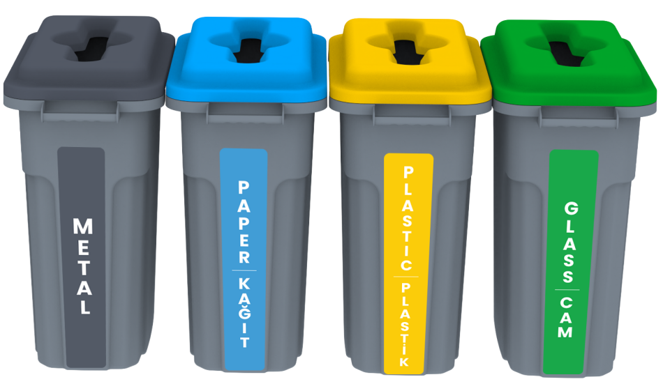 Geri Dönüşüm Kovası Düz Kapaklı Set 4*70 Lt