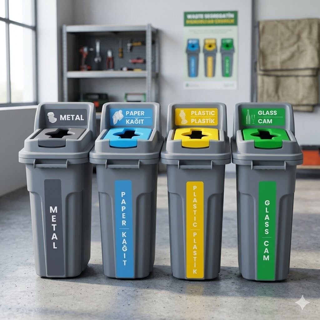 Geri Dönüşüm Kovası Kilitli Kapaklı Set 4*70 Lt