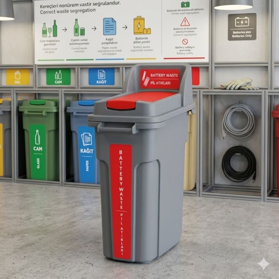 Pil Atık Kutusu Kilitli Kapaklı 70 Lt