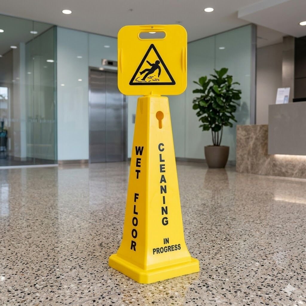 Kısa Dubalı Uyarı Levhası ''Temizlik Var & Kaygan Zemin'' 90 Cm