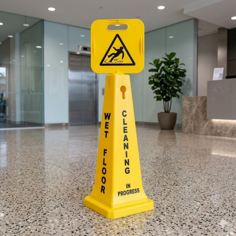 Kısa Dubalı Uyarı Levhası ''Temizlik Var & Kaygan Zemin'' 90 Cm