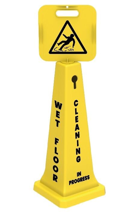 KISA DUBALI UYARI LEVHASI ''TEMİZLİK VAR & KAYGAN ZEMİN'' 90 CM