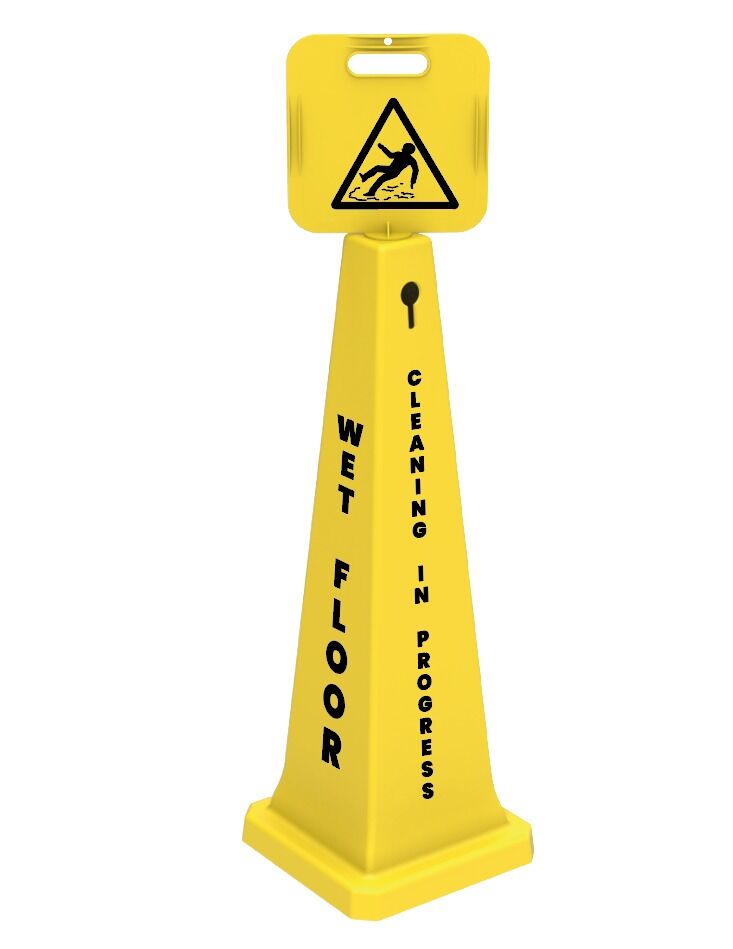 Uzun Dubalı Uyarı Levhası ''Temizlik Var & Kaygan Zemin'' 115 Cm