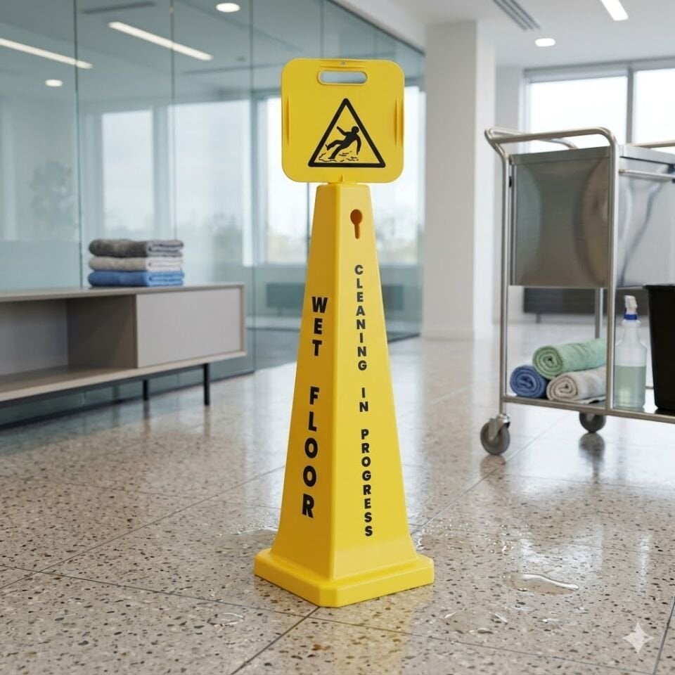 Uzun Dubalı Uyarı Levhası ''Temizlik Var & Kaygan Zemin'' 115 Cm