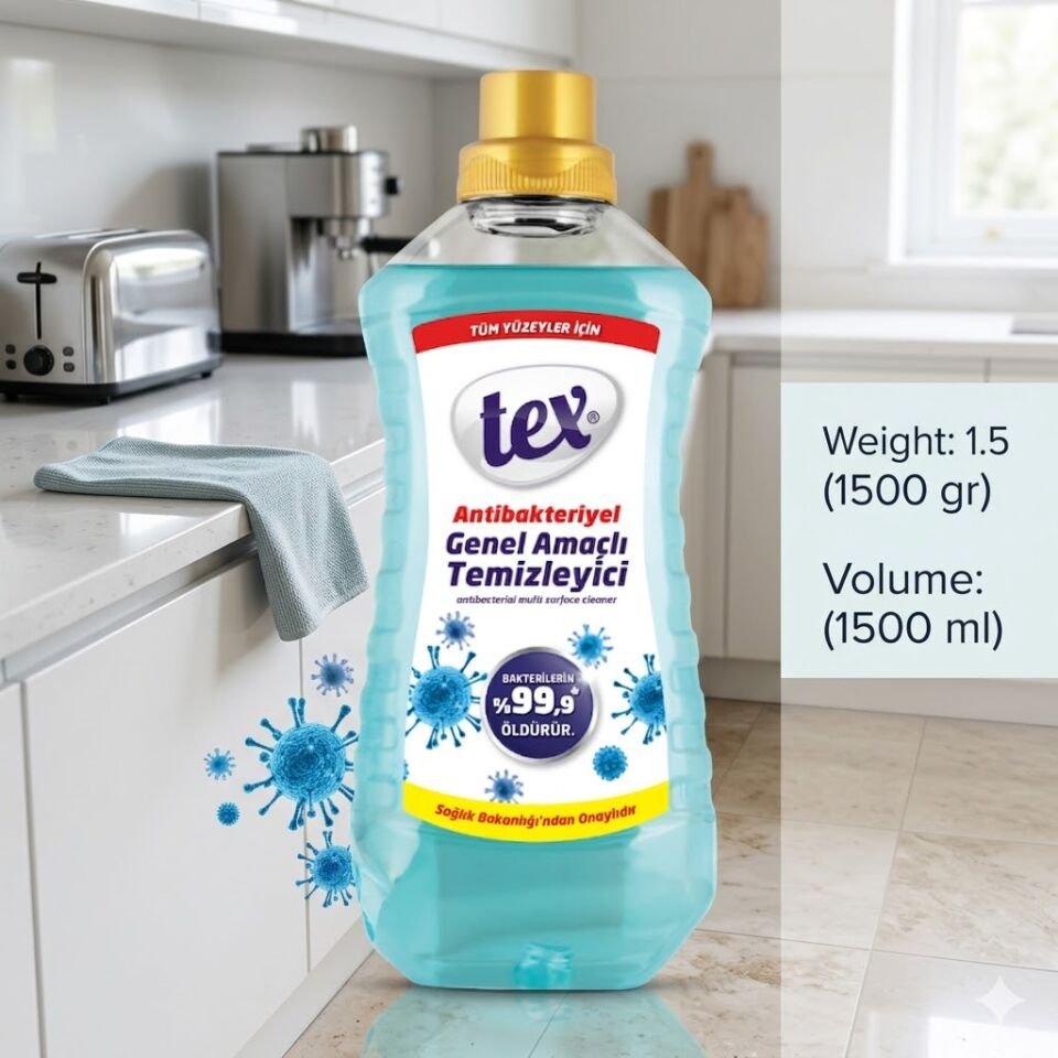 Tex Antibakteriyel Genel Amaçlı Temizleyici 1,5 Lt  Mavi