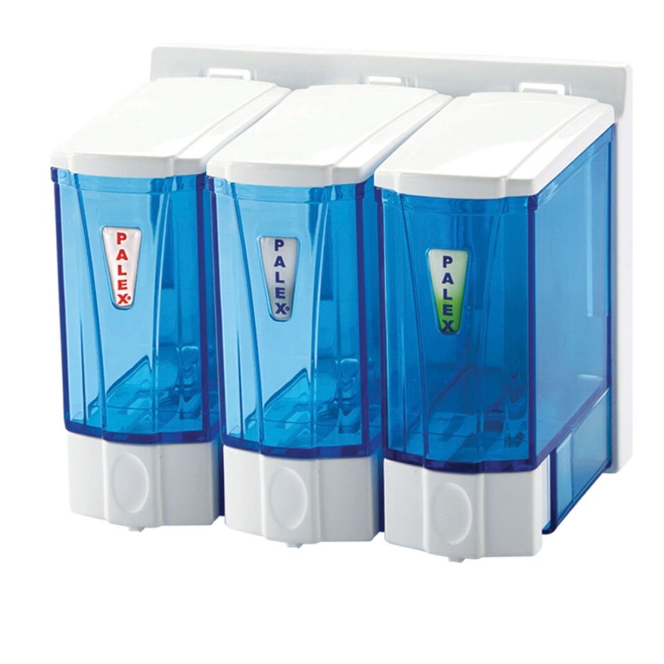 Mini Sıvı Sabun Dispenseri Üçlü 250*3 Cc Şeffaf Mavi